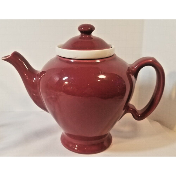 Vintage McCormick Tea Pot Teapot Burgundy Tea Strainer Insert Baltimore MD USA - Picture 1 of 9